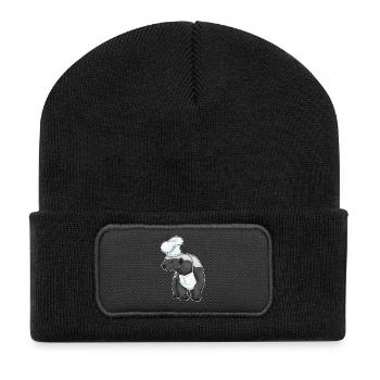Dachs Koch Kochmütze Kochen - Recycelte Patch Beanie - Schwarz - Vorne