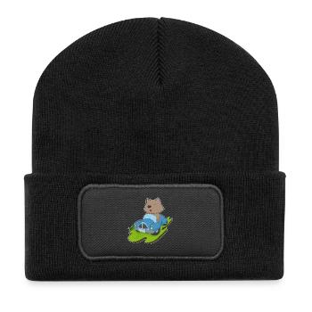 Katze Auto - Recycelte Patch Beanie - Schwarz - Vorne