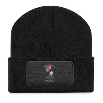 Petit hérisson avec ballons et lettrage - Beanie recyclé à patch - noir - Devant