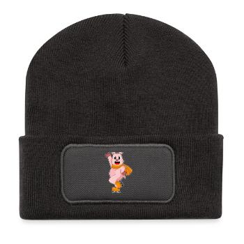 Schwein Eislaufen Schlittschuhe - Recycelte Patch Beanie - Dunkelgrau - Vorne