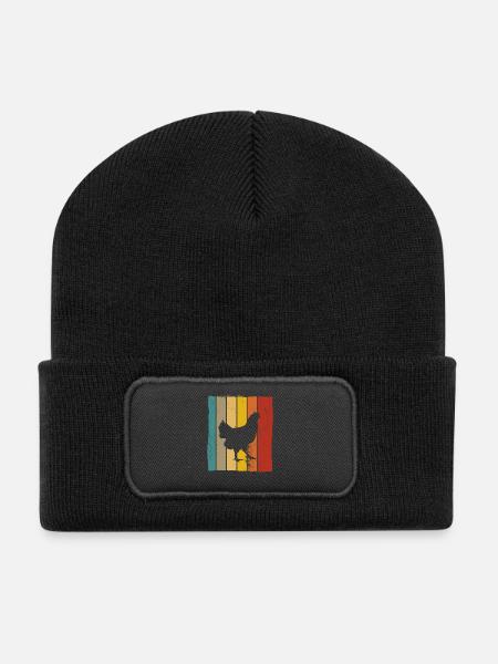 Huhn Hühner Hahn Bauer Retro Bauernhof Geschenk - Recycelte Patch Beanie - Schwarz