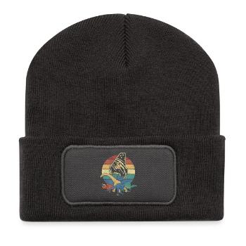 Dinosaur 4 Year Old Gift 4th Birthday Retro - Recycled Patch Beanie - dark grey - Front