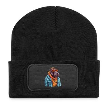 Nilpferd-Graffiti. Verborgene Stärke und Macht. - Recycelte Patch Beanie - Schwarz - Vorne