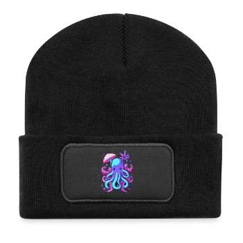 Octo Jelly Oktopus Meerestier - Recycelte Patch Beanie - Schwarz - Vorne