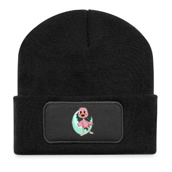 Flamingo Ei - Recycelte Patch Beanie - Schwarz - Vorne
