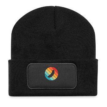 Gurke Gewürzgurke Kukumer Kreis Retro Geschenk - Recycelte Patch Beanie - Schwarz - Vorne