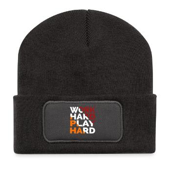 Travailler dur Jouer dur - Beanie recyclé à patch - charbon - Devant