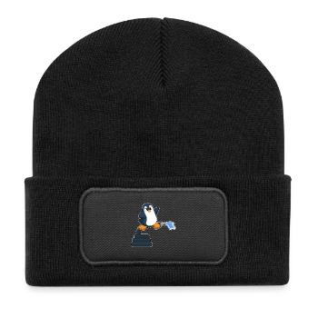 Pinguin Feuerwehrmann Feuerwehrschlauch Feuerwehr - Recycelte Patch Beanie - Schwarz - Vorne