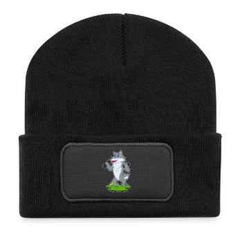Wolf Bodybuilder Hanteln Bodybuilding - Recycelte Patch Beanie - Schwarz - Vorne