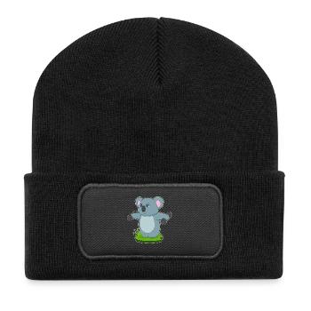 Koala Bodybuilder Hanteln Bodybuilding - Recycelte Patch Beanie - Schwarz - Vorne