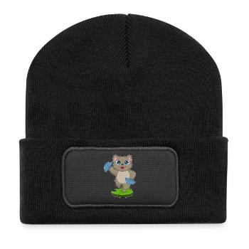 Cat Hand Fan - Recycled Patch Beanie - black - Front