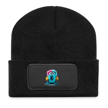 Mehrfarbiges Monster mit Buchstabe U - Recycelte Patch Beanie - Schwarz - Vorne