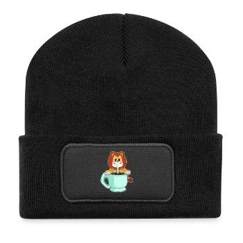 Lion cup of coffee - Recycled Patch Beanie - black - Front