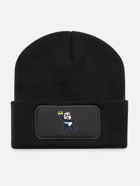 Panda Handballspieler Handball - Recycelte Patch Beanie - Schwarz