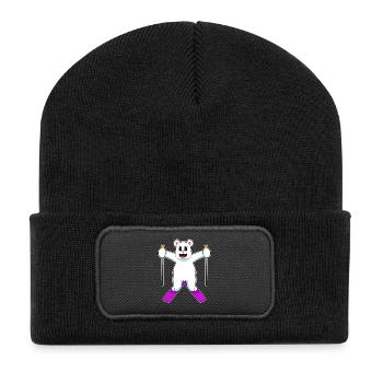Eisbär Skifahrer Ski Wintersport - Recycelte Patch Beanie - Schwarz - Vorne
