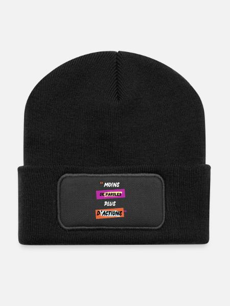 Motivation moins de paroles plus d actions - Beanie recyclé à patch - noir