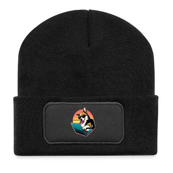 Corgi avec ordinateur portable Welsh Corgi Dog - Beanie recyclé à patch - noir - Devant