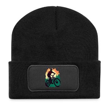 Vintage Mountain Biker MTB Downhill Cyclist - Recycled Patch Beanie - black - Front
