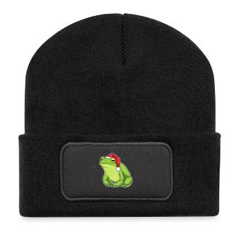 Frog Christmas Santa Hat - Recycled Patch Beanie - black - Front