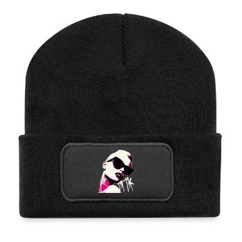 Pop Art Woman with Sunglasses Design - Recycled Patch Beanie - black - Front