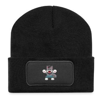 Katze Halloween - Recycelte Patch Beanie - Schwarz - Vorne