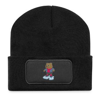 Bär Eislaufen Schlittschuhe - Recycelte Patch Beanie - Schwarz - Vorne