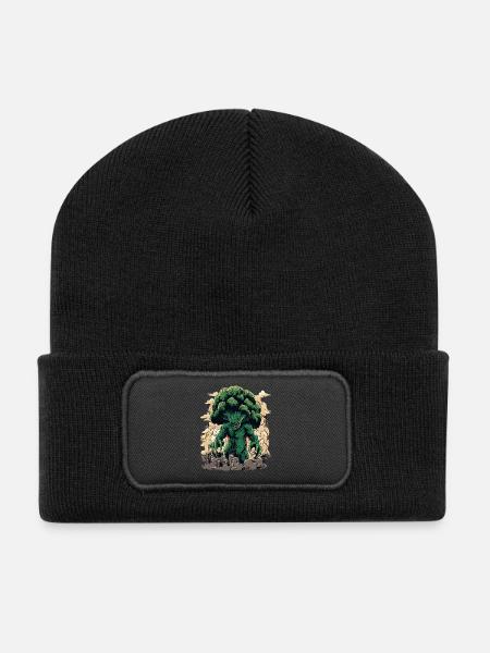 Giant Broccoli Monster Japan Kaiju Vegetables - Recycled Patch Beanie - black