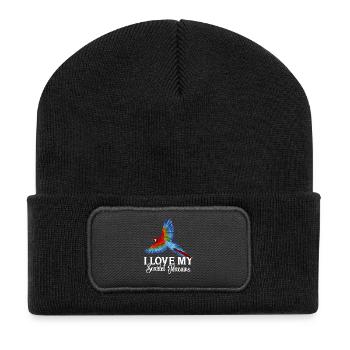 Ich liebe meinen Scarlet Macaws - Recycelte Patch Beanie - Schwarz - Vorne