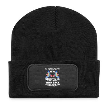 Meine Scharlachroten Aras zwinkern mir manchmal zu - Recycelte Patch Beanie - Schwarz - Vorne