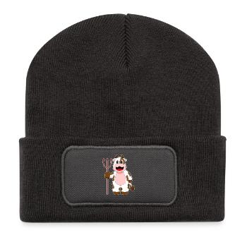 Cow Halloween Devil Trident - Recycled Patch Beanie - dark grey - Front