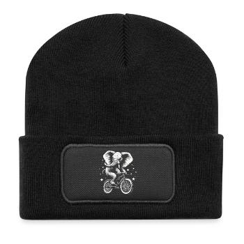 Elephant on a bicycle - Recycled Patch Beanie - black - Front