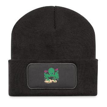 Krake Bodybuilder Hanteln Bodybuilding - Recycelte Patch Beanie - Dunkelgrau - Vorne
