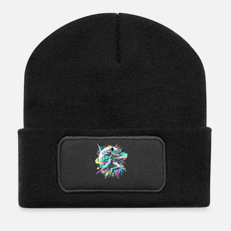 Astronaut bunte Farb Explosion Graffiti Weltraum - Recycelte Patch Beanie - Schwarz