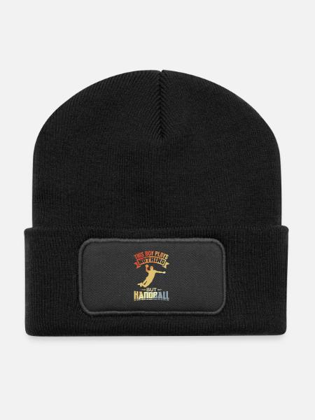 Junge spielt nichts außer Handball - Recycelte Patch Beanie - Schwarz