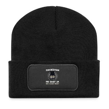 Junggesellenabschied Hochzeit Bräutigam Wolf - Recycelte Patch Beanie - Schwarz - Vorne