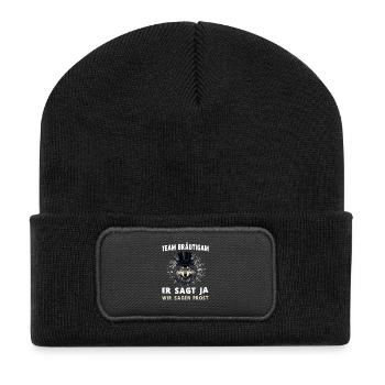 Wolf Junggesellenabschied Bräutigam Hochzeit - Recycelte Patch Beanie - Schwarz - Vorne