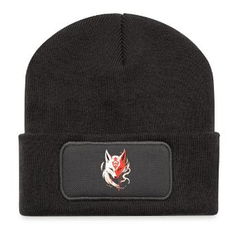 Kitsune Maske Japan Anime Kumiho Fuchs Samurai - Recycelte Patch Beanie - Dunkelgrau - Vorne