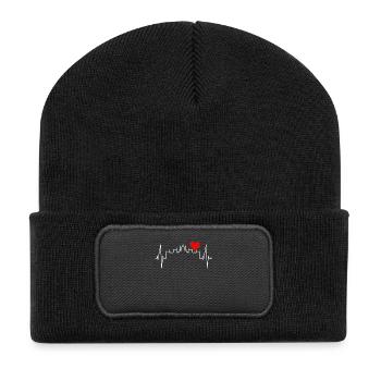 Budapest Skyline Herzschlag Ungarn Herz Budapester - Recycelte Patch Beanie - Schwarz - Vorne