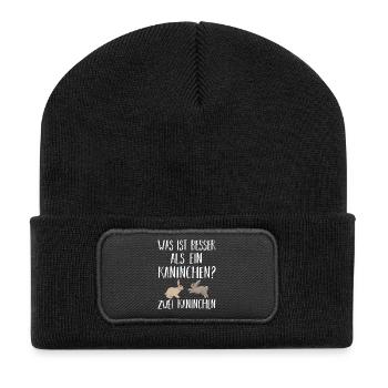 Hase Kaninchen - Recycelte Patch Beanie - Schwarz - Vorne