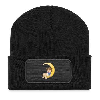 Bébé garçon endormi sur la lune - Beanie recyclé à patch - noir - Devant