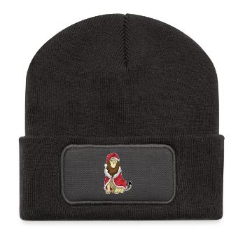 Chapeau de père Noël Lion - Beanie recyclé à patch - charbon - Devant
