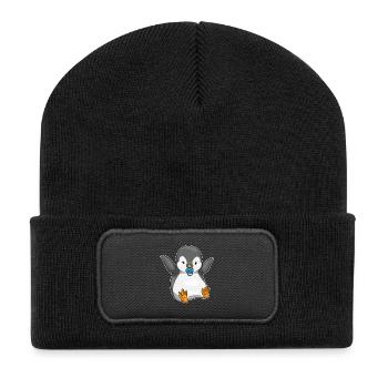 Tétine bébé pingouin - Beanie recyclé à patch - noir - Devant