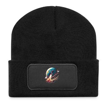 Astronauten Planeten Kunst - Recycelte Patch Beanie - Schwarz - Vorne