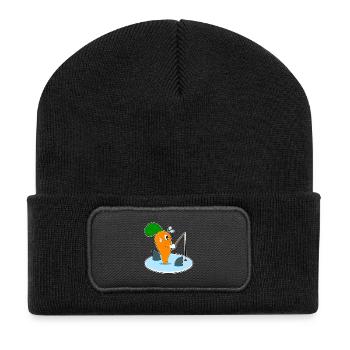 Karotte Angler Angelrute Angeln - Recycelte Patch Beanie - Schwarz - Vorne