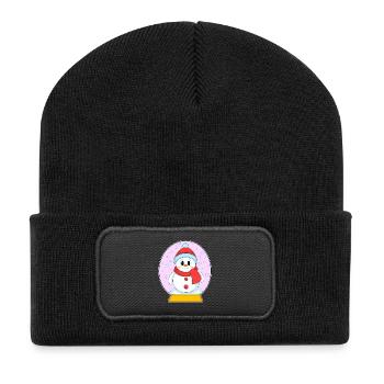 Schneemann Weihnachten Winter - Recycelte Patch Beanie - Schwarz - Vorne