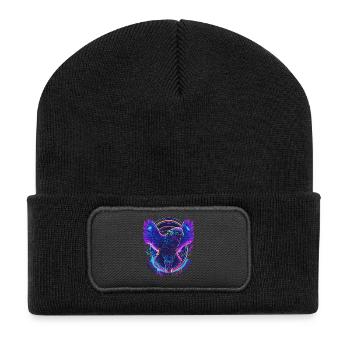 Fliegender Adler Synthwave - Recycelte Patch Beanie - Schwarz - Vorne