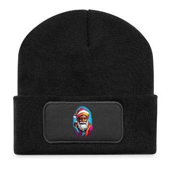 Père Noël festif avec écharpe colorée - Beanie recyclé à patch - noir - Devant