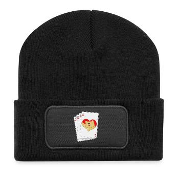Katze Poker Pokerkarten - Recycelte Patch Beanie - Schwarz - Vorne