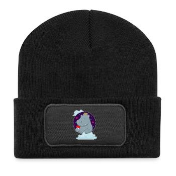 Nilpferd Poker Pokerkarten - Recycelte Patch Beanie - Schwarz - Vorne