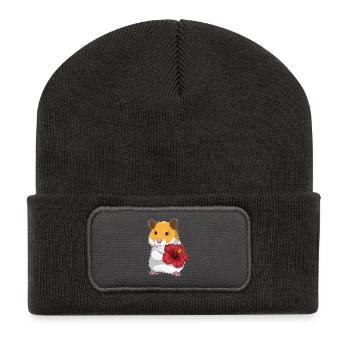 Hamster Hibiscus - Beanie recyclé à patch - charbon - Devant